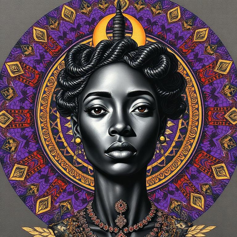 Ala, Igbo / West African goddess, mosaic art nouveau portrait