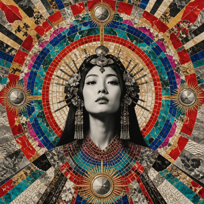 Amaterasu, Japan / Shinto goddess, mosaic art nouveau portrait
