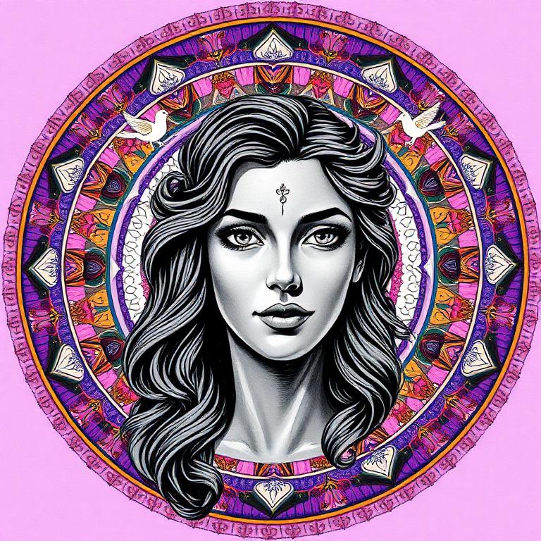 Aphrodite, Greek goddess, mosaic art nouveau portrait