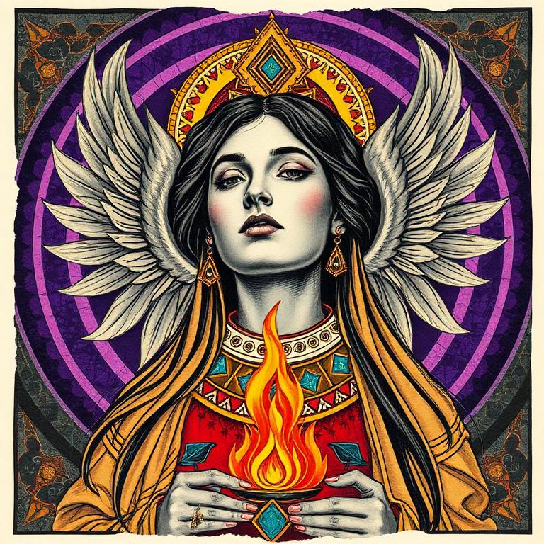 Spenta Armaiti, Persian (Zoroastrian) goddess, mosaic art nouveau portrait