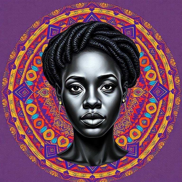 Asase Yaa, Akan / West African goddess, mosaic art nouveau portrait