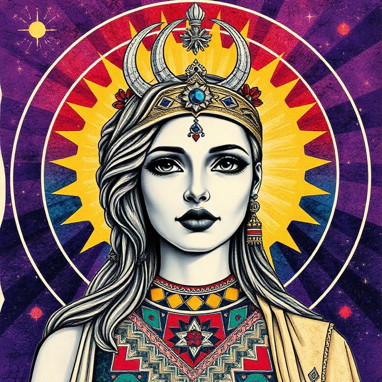 Astarte, Levantine (Canaanite / Phoenician) goddess, mosaic art nouveau portrait
