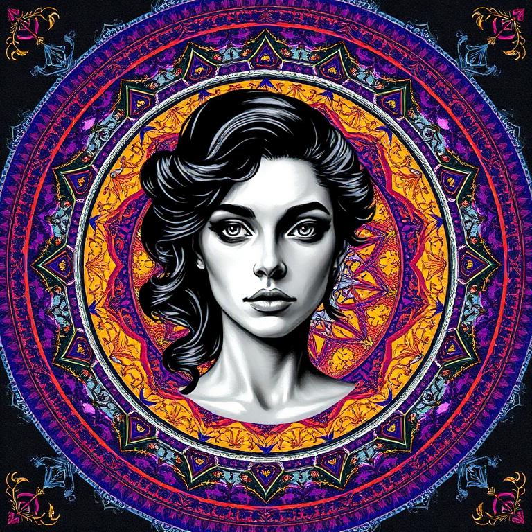 Ataegina, Iberia / Spain goddess, mosaic art nouveau portrait