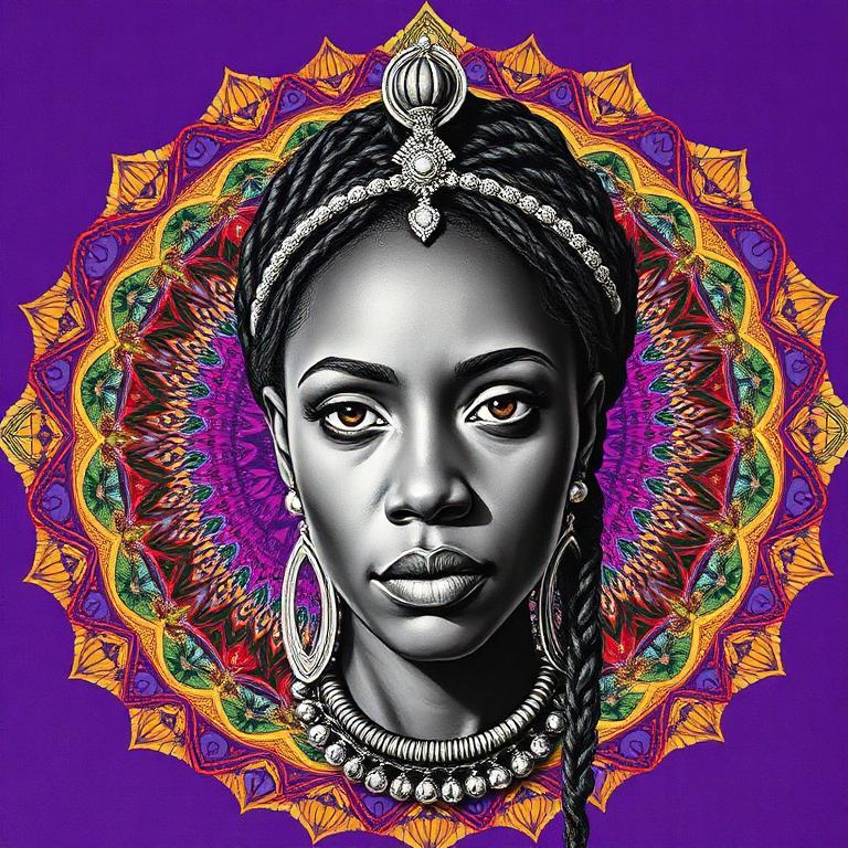 Atete, Oromo / East African goddess, mosaic art nouveau portrait