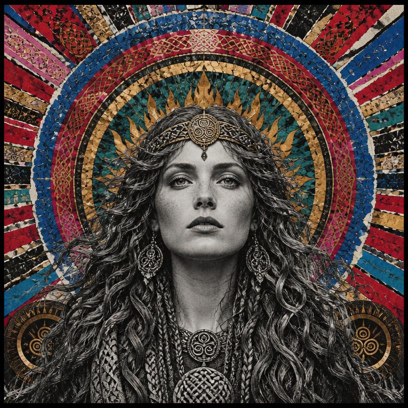 Brigid, Ireland / Celtic goddess, mosaic art nouveau portrait