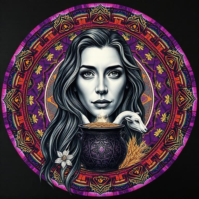 Cerridwen, Welsh / Brythonic goddess, mosaic art nouveau portrait