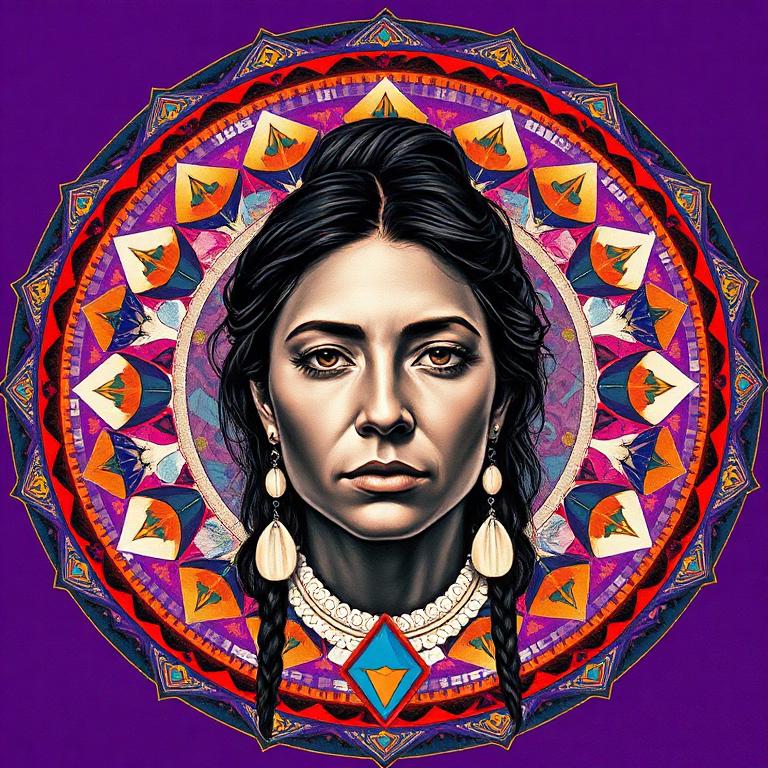 Changing Woman, Diné (Navajo) / Native American goddess, mosaic art nouveau portrait