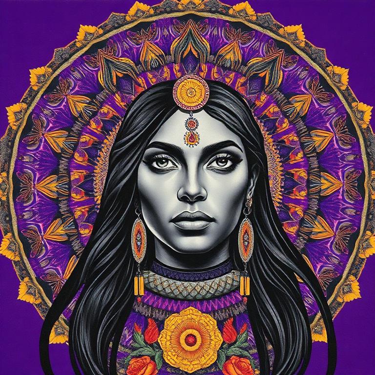 Coatlicue, Aztec / Mexica goddess, mosaic art nouveau portrait