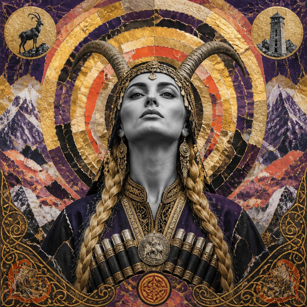 Dali, Georgia / Svan Caucasus goddess, mosaic art nouveau portrait