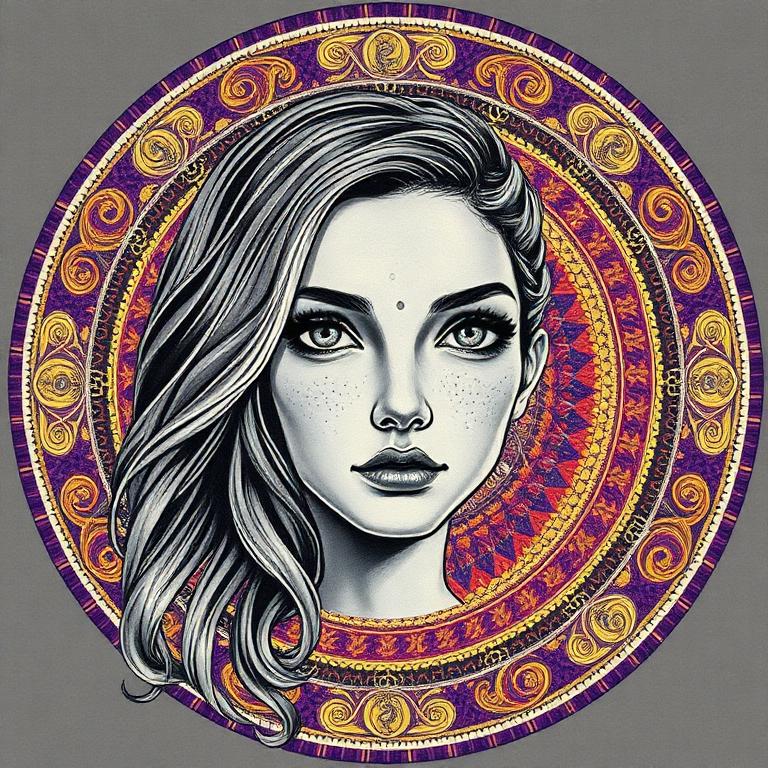 Danu, Ireland / Celtic goddess, mosaic art nouveau portrait
