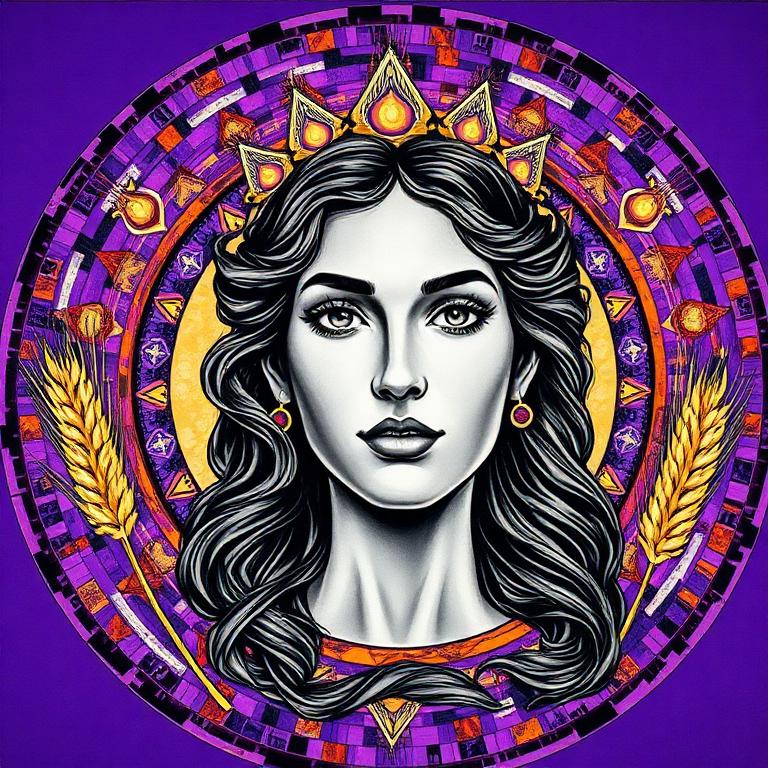 Demeter, Greece goddess, mosaic art nouveau portrait