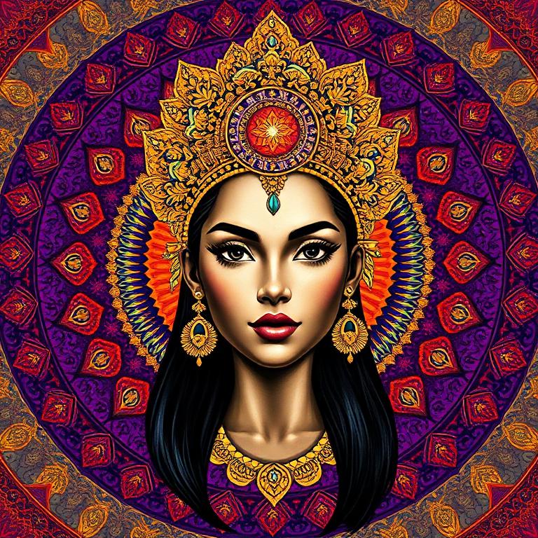 Dewi Sri, Java and Bali / Southeast Asia goddess, mosaic art nouveau portrait