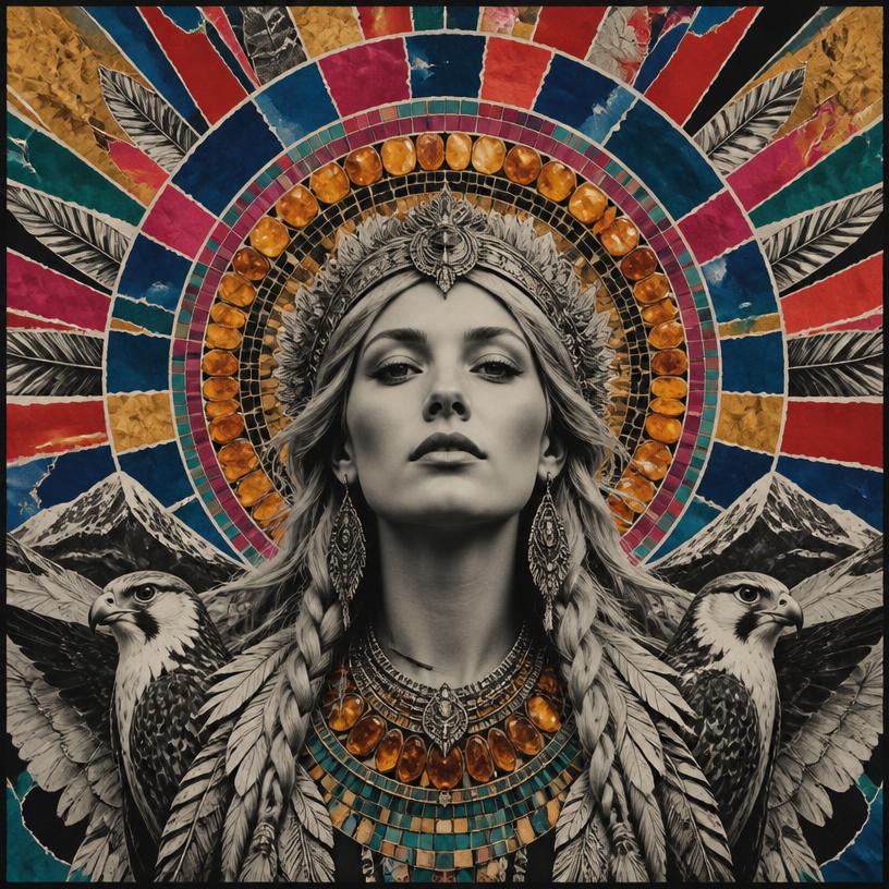 Freyja, Norse / Scandinavia goddess, mosaic art nouveau portrait