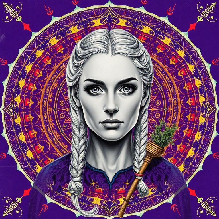 Frigg, Norse / Swedish goddess, mosaic art nouveau portrait