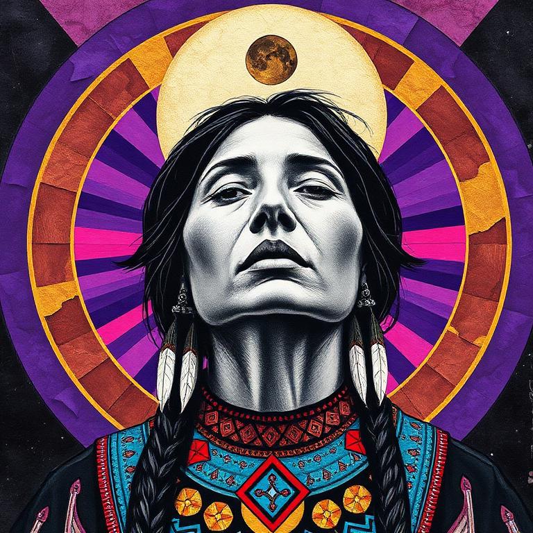 Haŋwí, Lakota goddess, mosaic art nouveau portrait