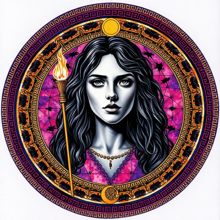 Hekate, Greek / Anatolian goddess, mosaic art nouveau portrait
