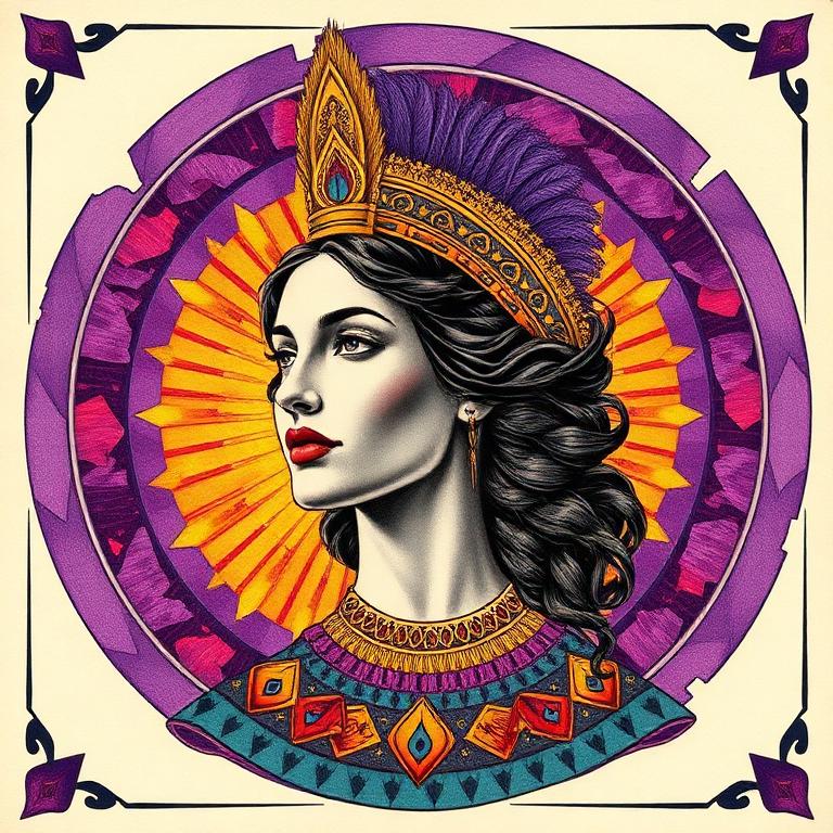Hera, Ancient Greece goddess, mosaic art nouveau portrait