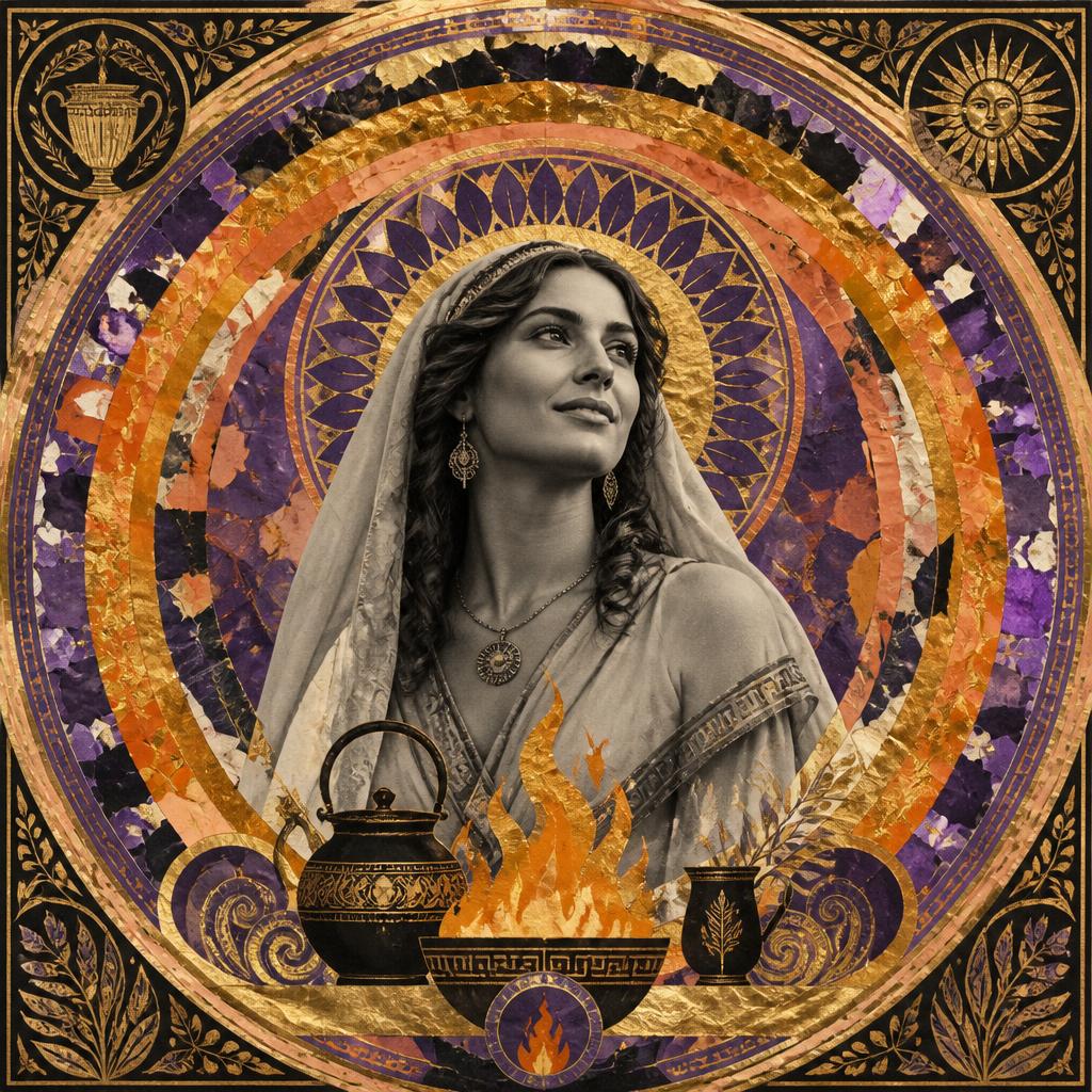Hestia, Greece goddess, mosaic art nouveau portrait