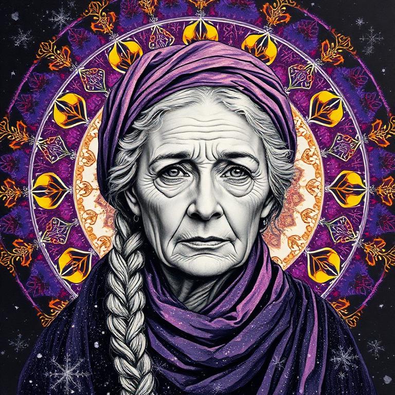 Holda, Germany / Germanic goddess, mosaic art nouveau portrait