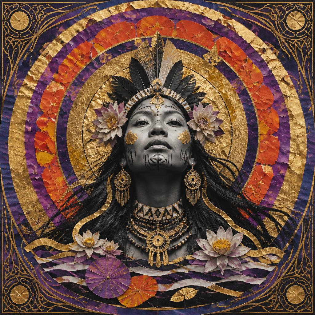 Iara, Brazil / Amazonian goddess, mosaic art nouveau portrait