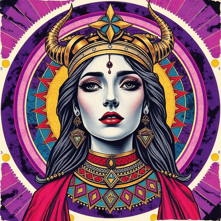 Ishtar, Mesopotamian (Akkadian / Babylonian) goddess, mosaic art nouveau portrait