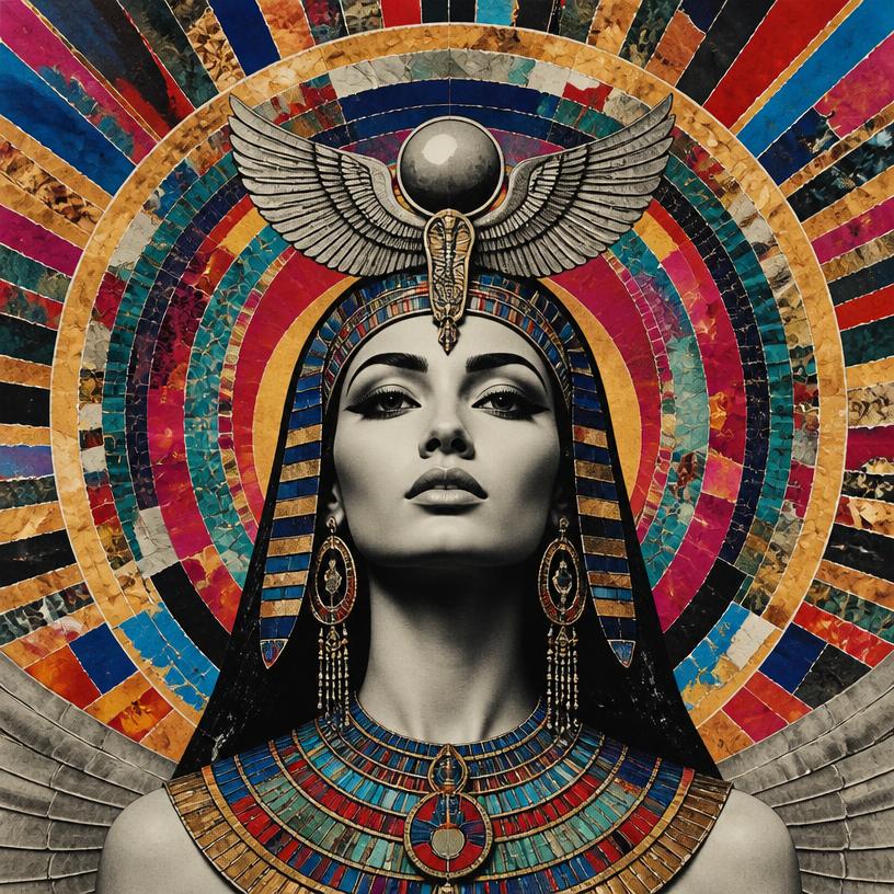 Isis, Ancient Egypt goddess, mosaic art nouveau portrait