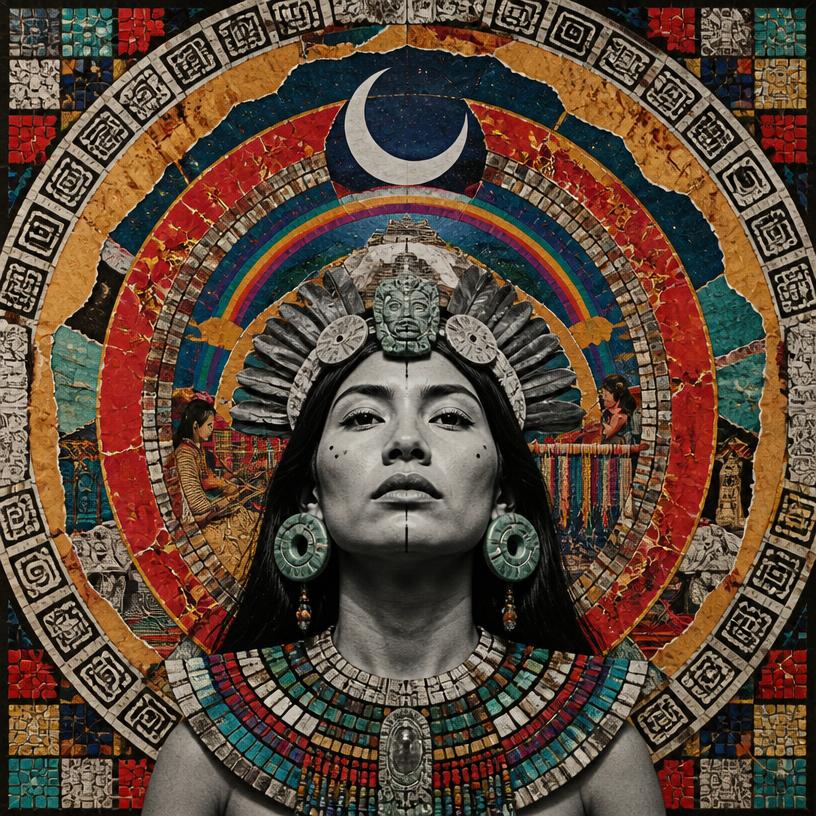 Ix Chel, Maya / Mesoamerica goddess, mosaic art nouveau portrait