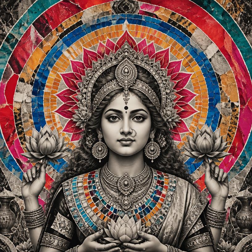Lakshmi, India / Hindu goddess, mosaic art nouveau portrait