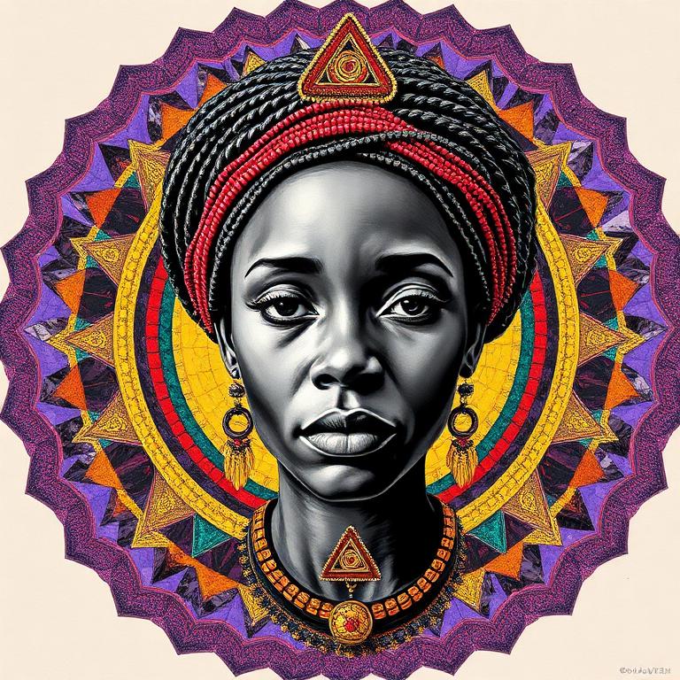 Mbaba Mwana Waresa, Zulu / Southern African goddess, mosaic art nouveau portrait