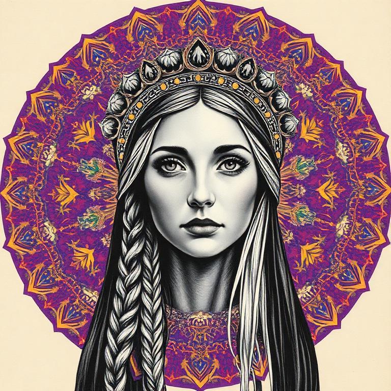 Mokosh, Slavic / Russian goddess, mosaic art nouveau portrait