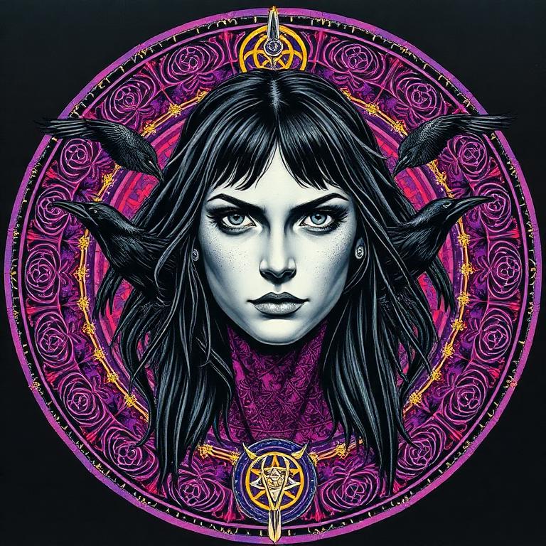 The Morrígan, Irish / Gaelic goddess, mosaic art nouveau portrait