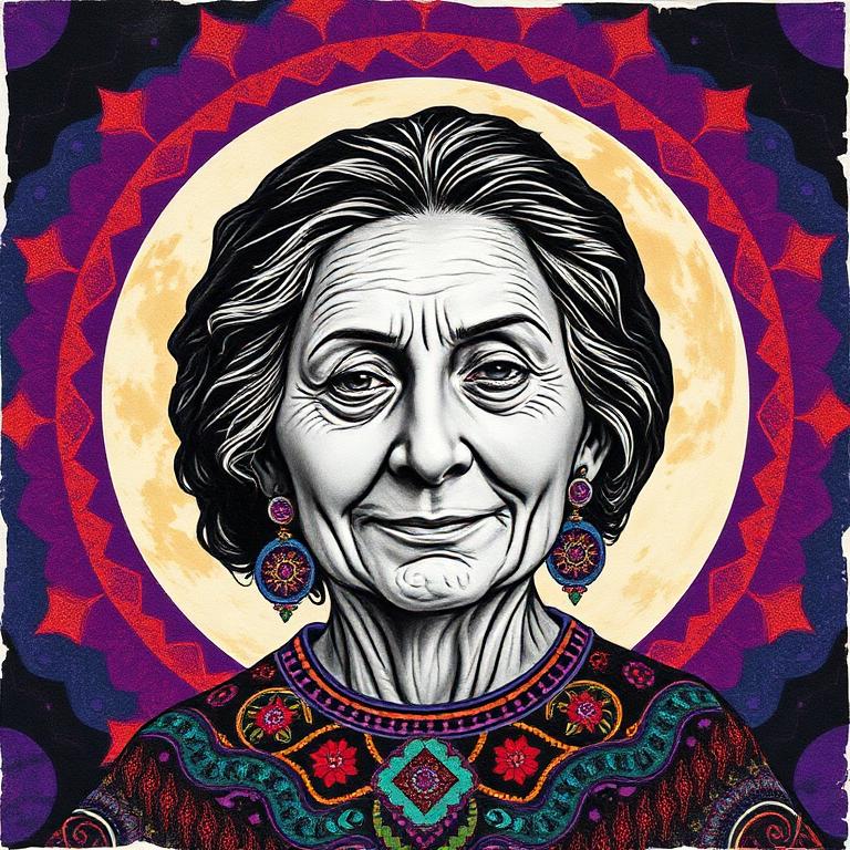 Nokomis, Anishinaabe (Ojibwe) goddess, mosaic art nouveau portrait