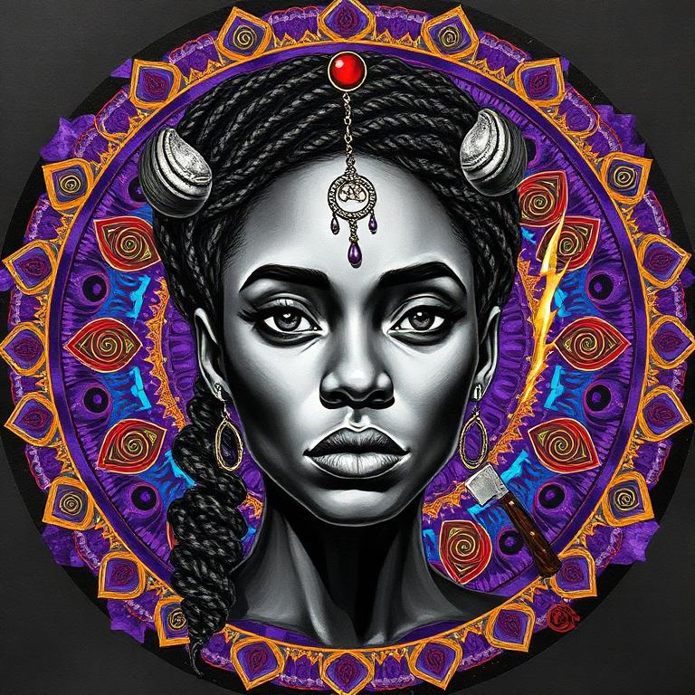 Oya, Yoruba / West African goddess, mosaic art nouveau portrait