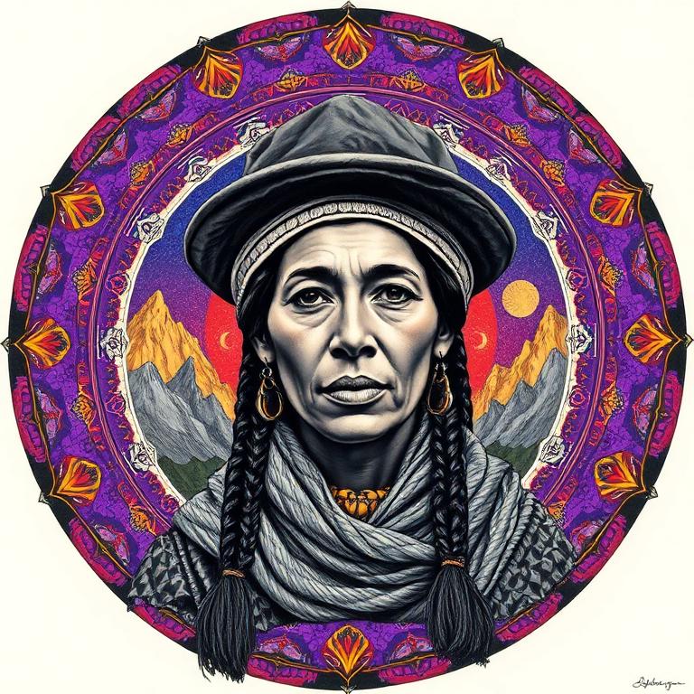 Pachamama, Andes / South America goddess, mosaic art nouveau portrait