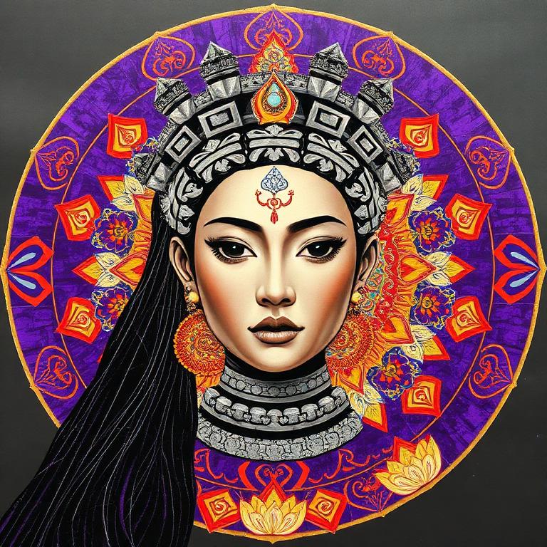 Po Nagar, Cham Vietnam / Southeast Asia goddess, mosaic art nouveau portrait