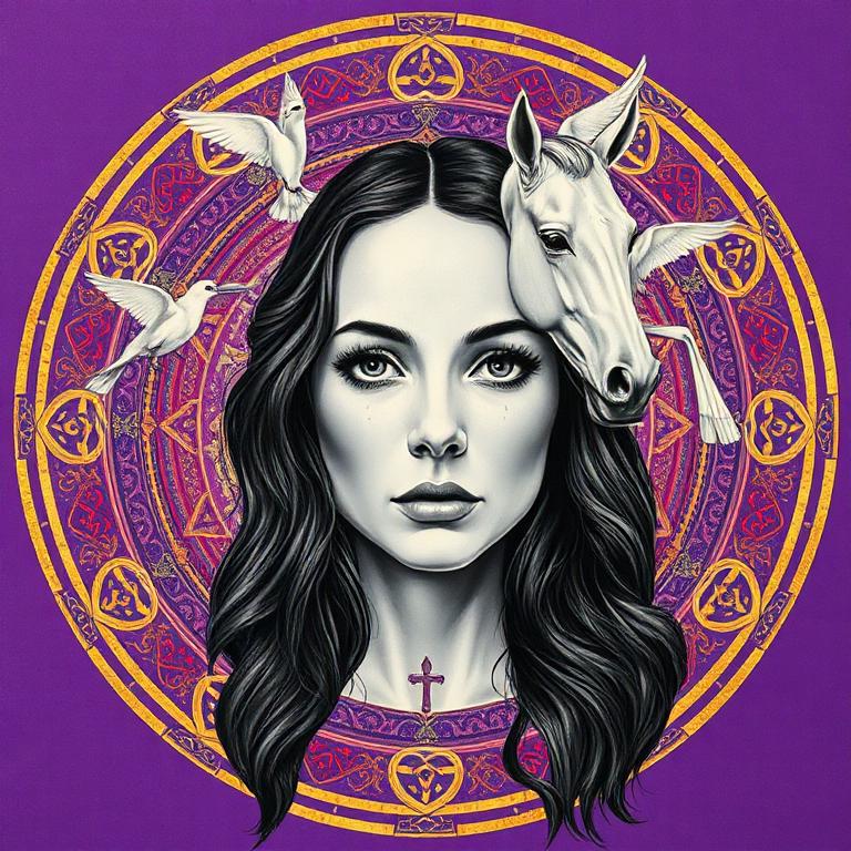 Rhiannon, Welsh / Brythonic goddess, mosaic art nouveau portrait