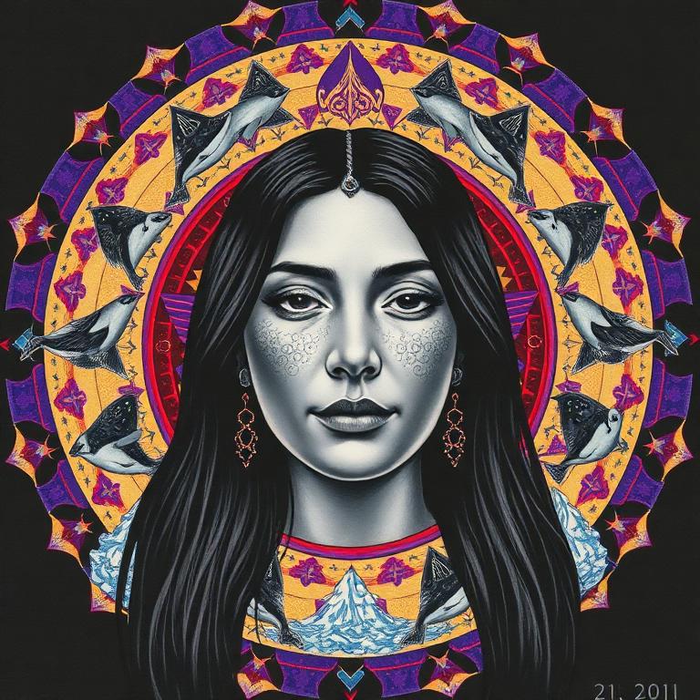 Sedna, Inuit / Arctic goddess, mosaic art nouveau portrait