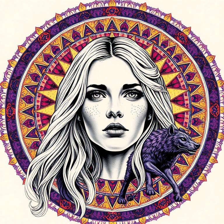 Sól, Norse / Swedish goddess, mosaic art nouveau portrait