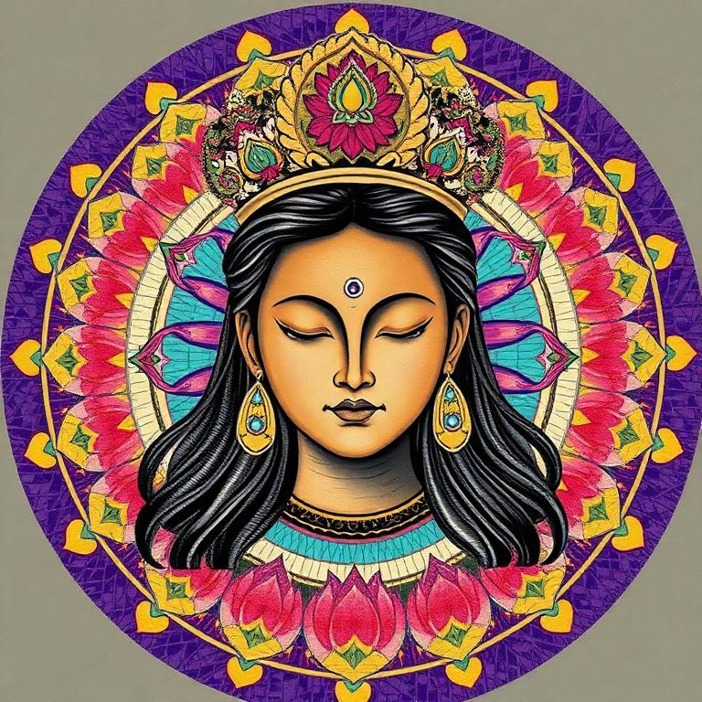 Green Tara, Tibetan Buddhist goddess, mosaic art nouveau portrait