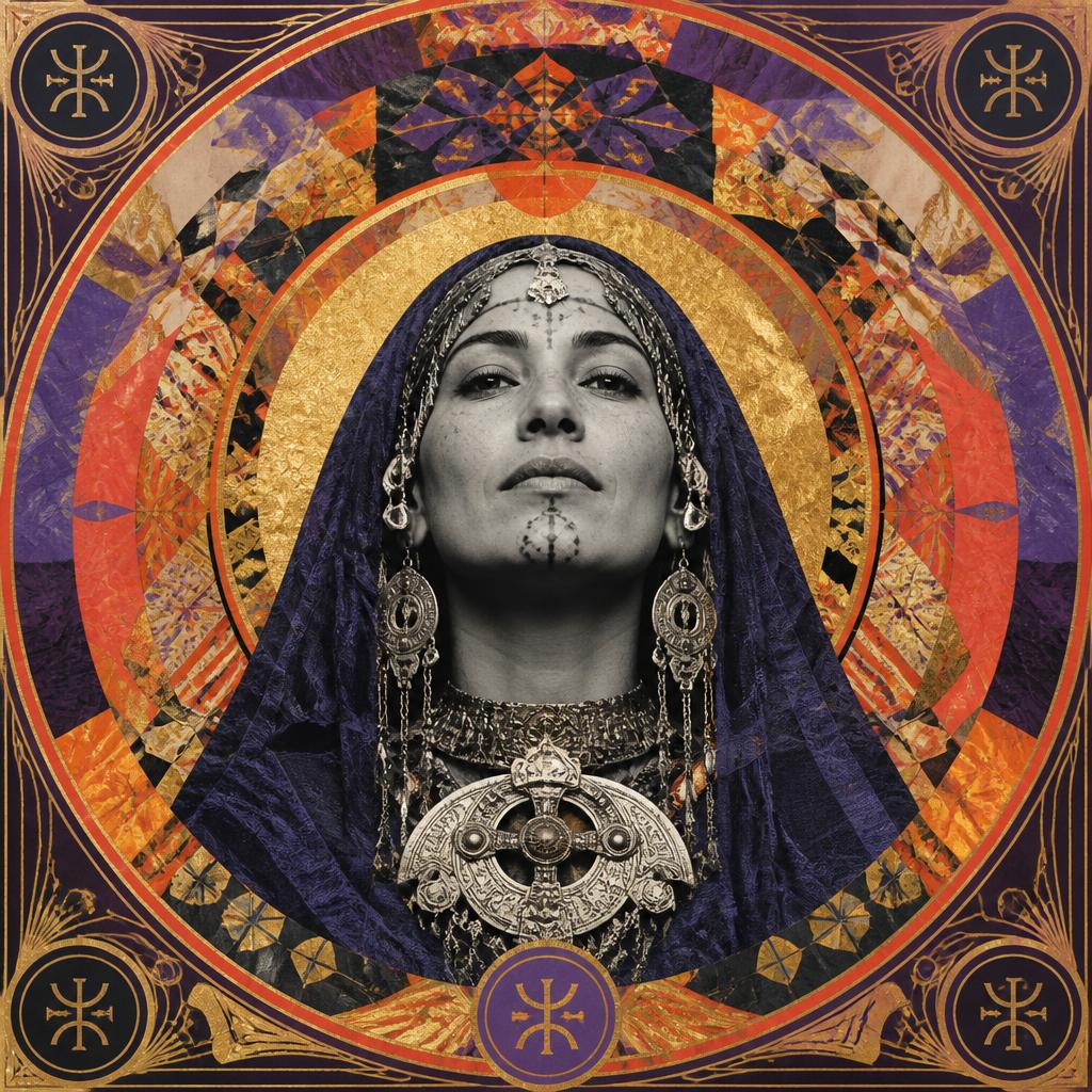 Tin Hinan, Morocco / Amazigh goddess, mosaic art nouveau portrait