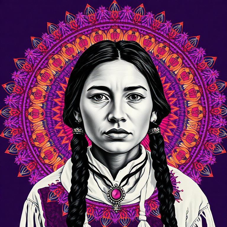 White Buffalo Calf Woman, Lakota / Native American goddess, mosaic art nouveau portrait