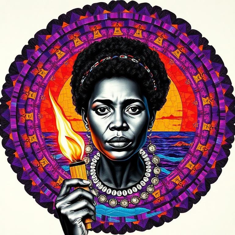Wuriupranili, Tiwi Islands, Aboriginal Australia goddess, mosaic art nouveau portrait