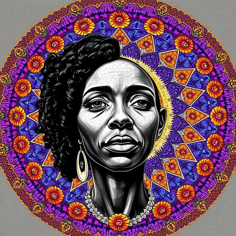 Yhi, Aboriginal Australia (Karraur) goddess, mosaic art nouveau portrait