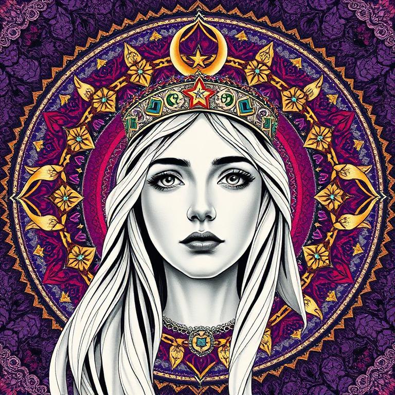 Zorya, Slavic / Russian goddess, mosaic art nouveau portrait